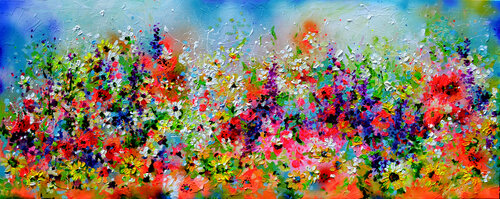 I've Dreamed 13 - Daisies, Sunflowers, Poppies and Cottage Flowers van Roxana Soos, Schilderij te koop op Singulart