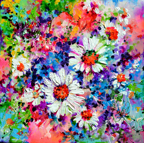 I've Dreamed 14 - Daisies and Cottage Flowers van Roxana Soos, Schilderij te koop op Singulart