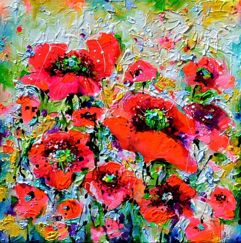 I've Dreamed 16 - Poppies Field van Roxana Soos, Schilderij te koop op Singulart