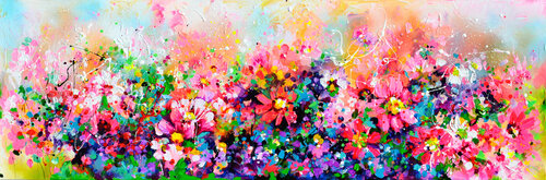 I've Dreamed  22 - Pink Flowers, Blue Poppies and Cottage Flowers van Roxana Soos, Schilderij te koop op Singulart