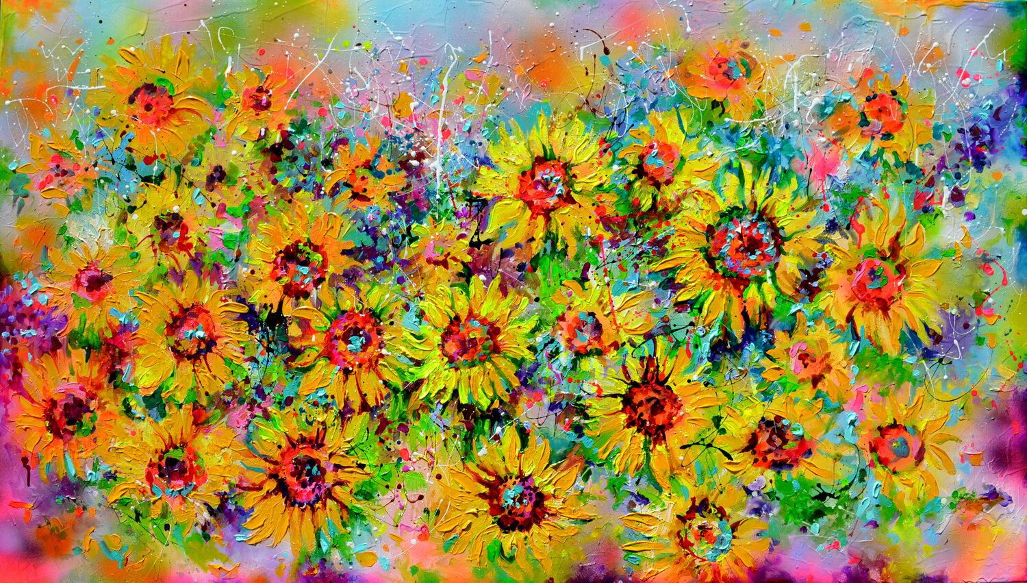 I've Dreamed 15 - Sunflowers and Cottage Flowers, REZERVED Roxana Soos Originalgemälde zu verkaufen