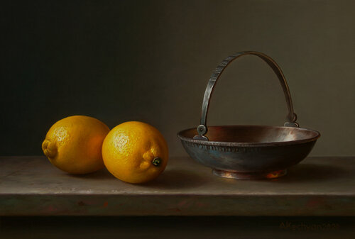 Still life with lemons van Albert Kechyan, Schilderij te koop op Singulart