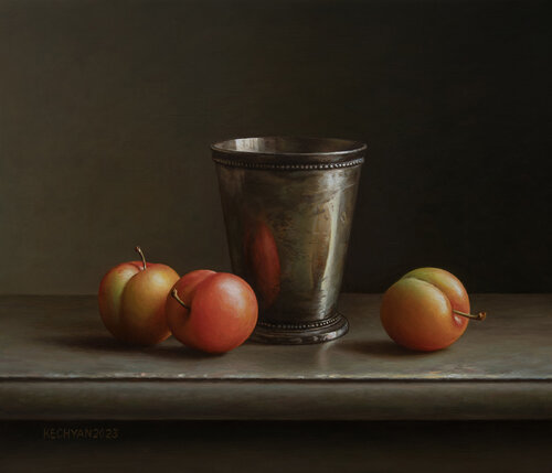 Plums with a cup van Albert Kechyan, Schilderij te koop op Singulart