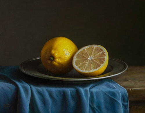 Lemons in a pewter plate Albert Kechyan