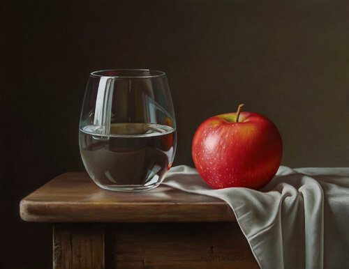 Apple with a glass di Albert Kechyan, Pittura in vendita su Singulart