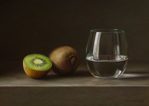 Kiwifruit with a Glass von Albert Kechyan, Malerei kaufen auf Singulart