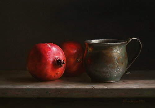 Pomegranates with a cup van Albert Kechyan, Schilderij te koop op Singulart