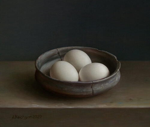 Antique bowl with eggs van Albert Kechyan, Schilderij te koop op Singulart