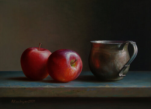 Apples with a cup van Albert Kechyan, Schilderij te koop op Singulart