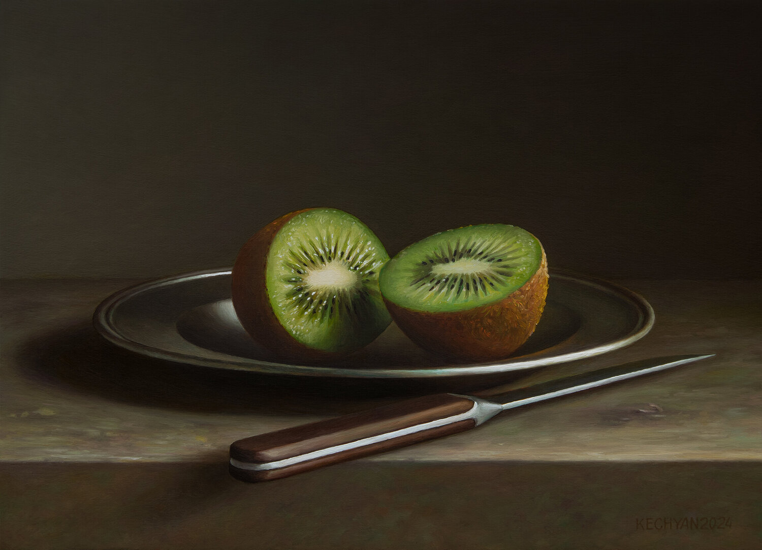 Kiwifruit with a knife Albert Kechyan Dipinto originale in vendita
