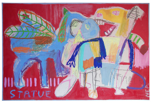 Des statues et une tong by NEP, Painting for Sale on Singulart