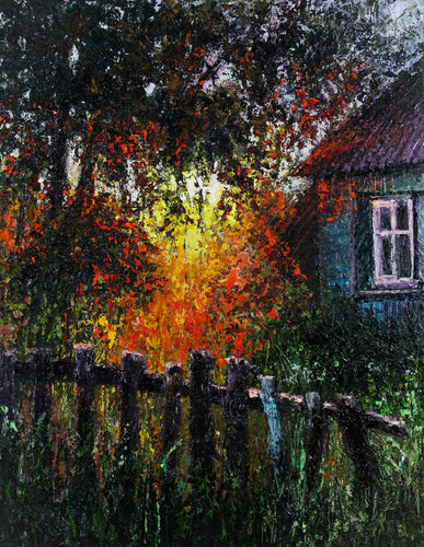 Sunset illuminated countryside van Deana Evstefeeva, Schilderij te koop op Singulart
