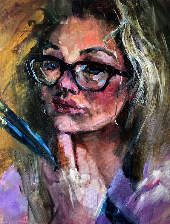 Portrait of the artist with brushes Deana Evstefeeva