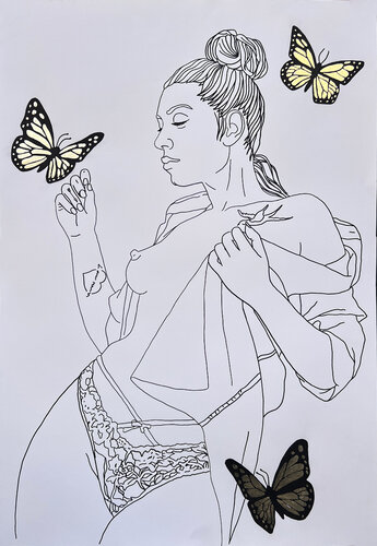 "BUTTERFLIES" (Venus) van Michel Acosta Perez, Schilderij te koop op Singulart