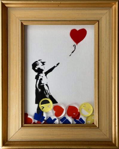 Banksy update available (All You Need is a Like) Gold von Michel Acosta Perez, Malerei kaufen auf Singulart
