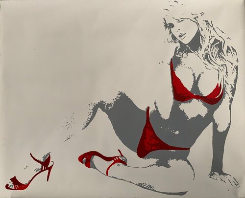 CHICA DE ROJO by Michel Acosta Perez, Painting for Sale on Singulart
