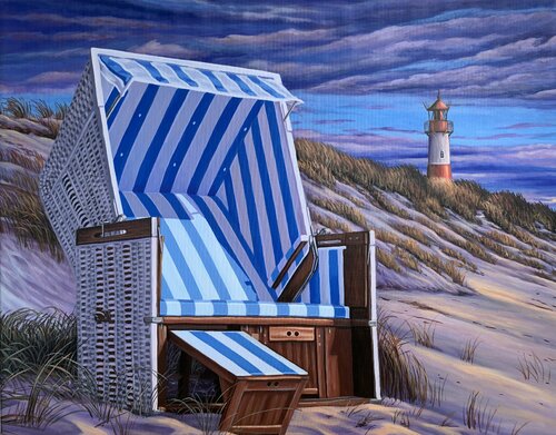 STRANDKORB UND SYLT LEUCHTTURM von Michel Acosta Perez, Malerei kaufen auf Singulart