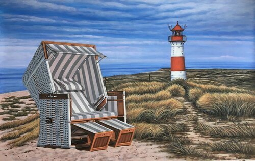 STRANDKORB UND SYLT LEUCHTTURM von Michel Acosta Perez, Malerei kaufen auf Singulart