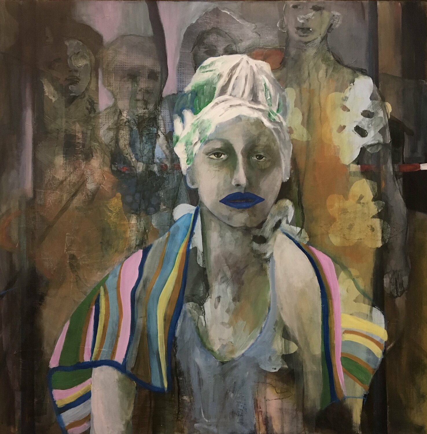 Blue Lips by Thea Vos (2017) Painting Acrylic, Charcoal on Canvas