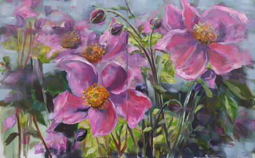 magic anemone field van Sabine Huening, Schilderij te koop op Singulart