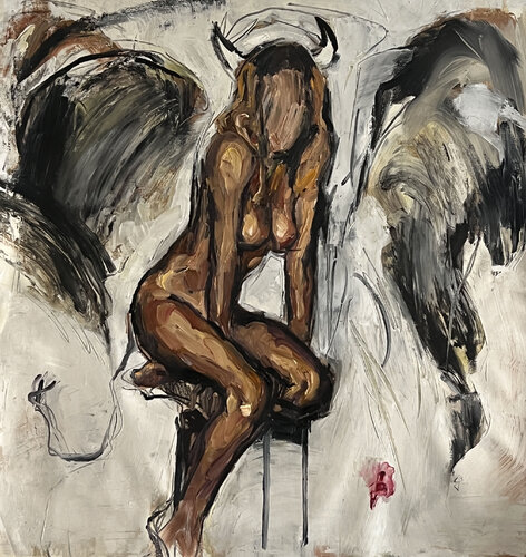 Blonde Angel With Black  Wings by Claudia Barbu, 油畫 for Sale on Singulart
