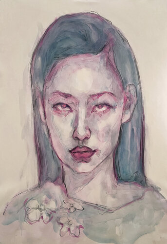 Blue Hair by Claudia Barbu, Painting for Sale on Singulart