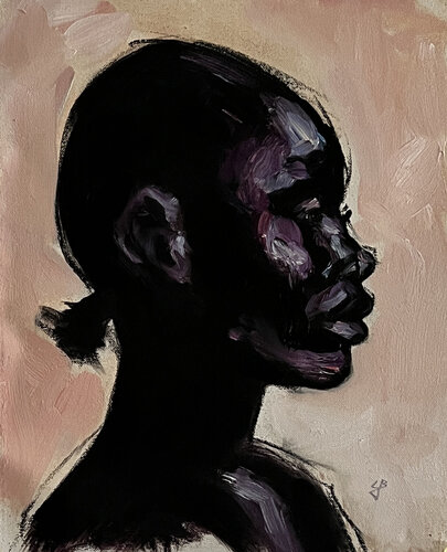 pink and black girl portrait van Claudia Barbu, Schilderij te koop op Singulart