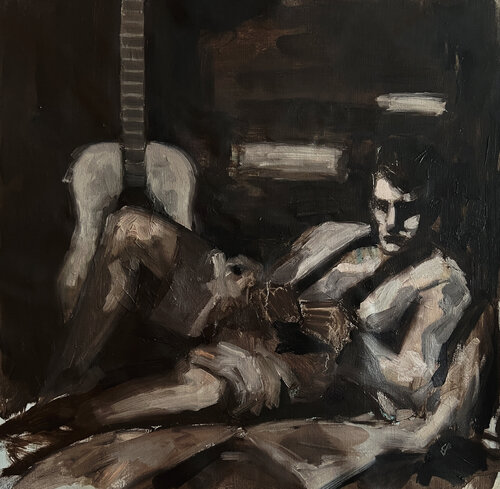 Man With Quitar by Claudia Barbu, 油畫 for Sale on Singulart