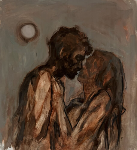 Stolen kisses under the full moon de Claudia Barbu, Pintura a la venta en Singulart