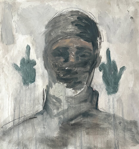 the mask in the face of conflict by Claudia Barbu, Painting for Sale on Singulart