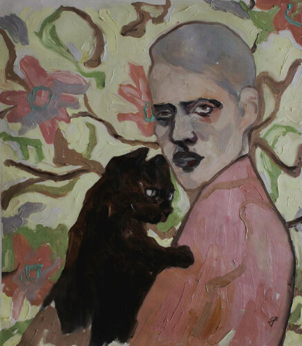 Man With Cat by Claudia Barbu, Painting for Sale on Singulart