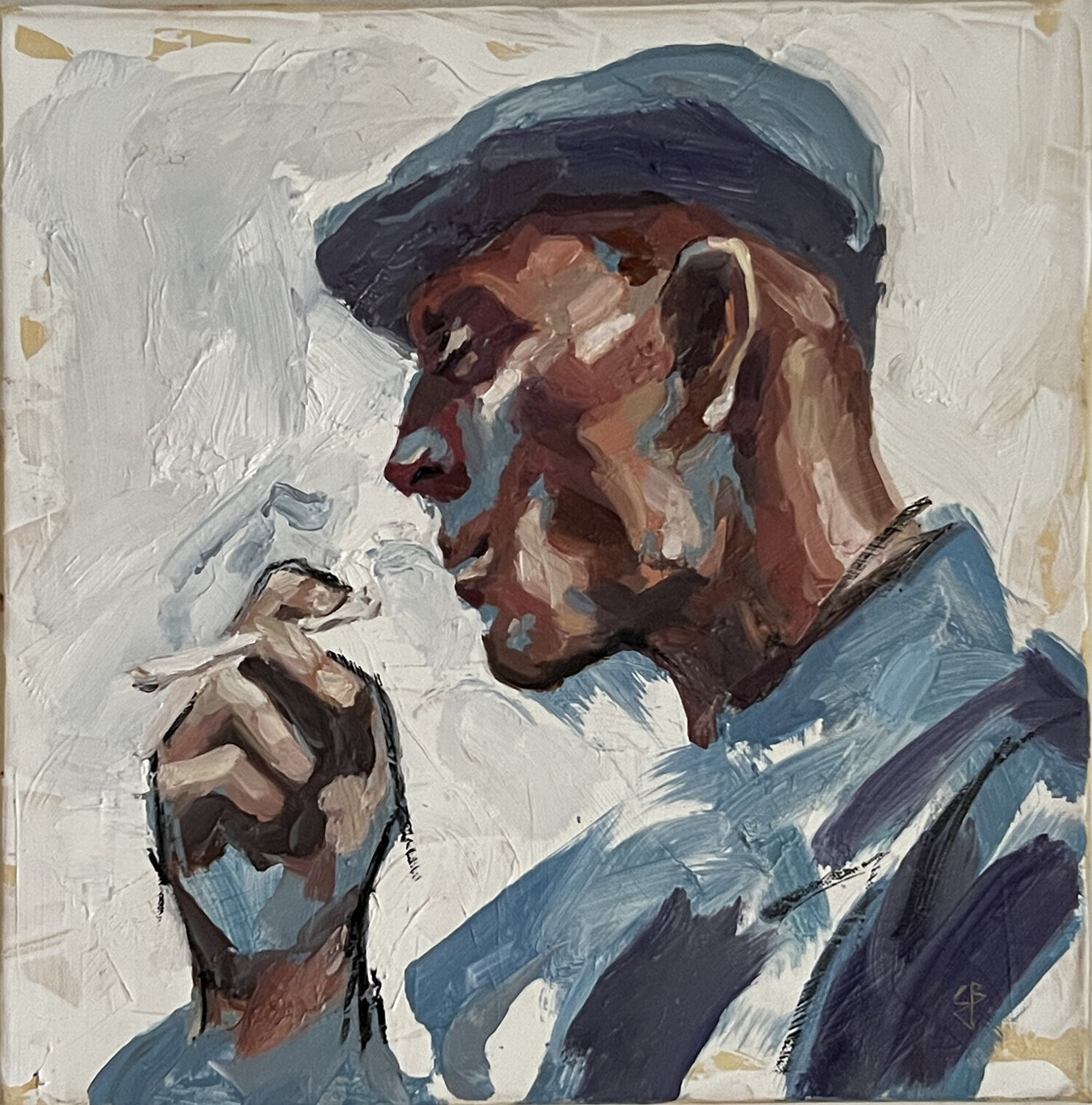 Portrait of a man  smoking a cigarette Claudia Barbu Originalgemälde zu verkaufen