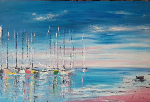 Coup de Vent (la plage rose) di MICHEL SAINT-LUC, Pittura in vendita su Singulart