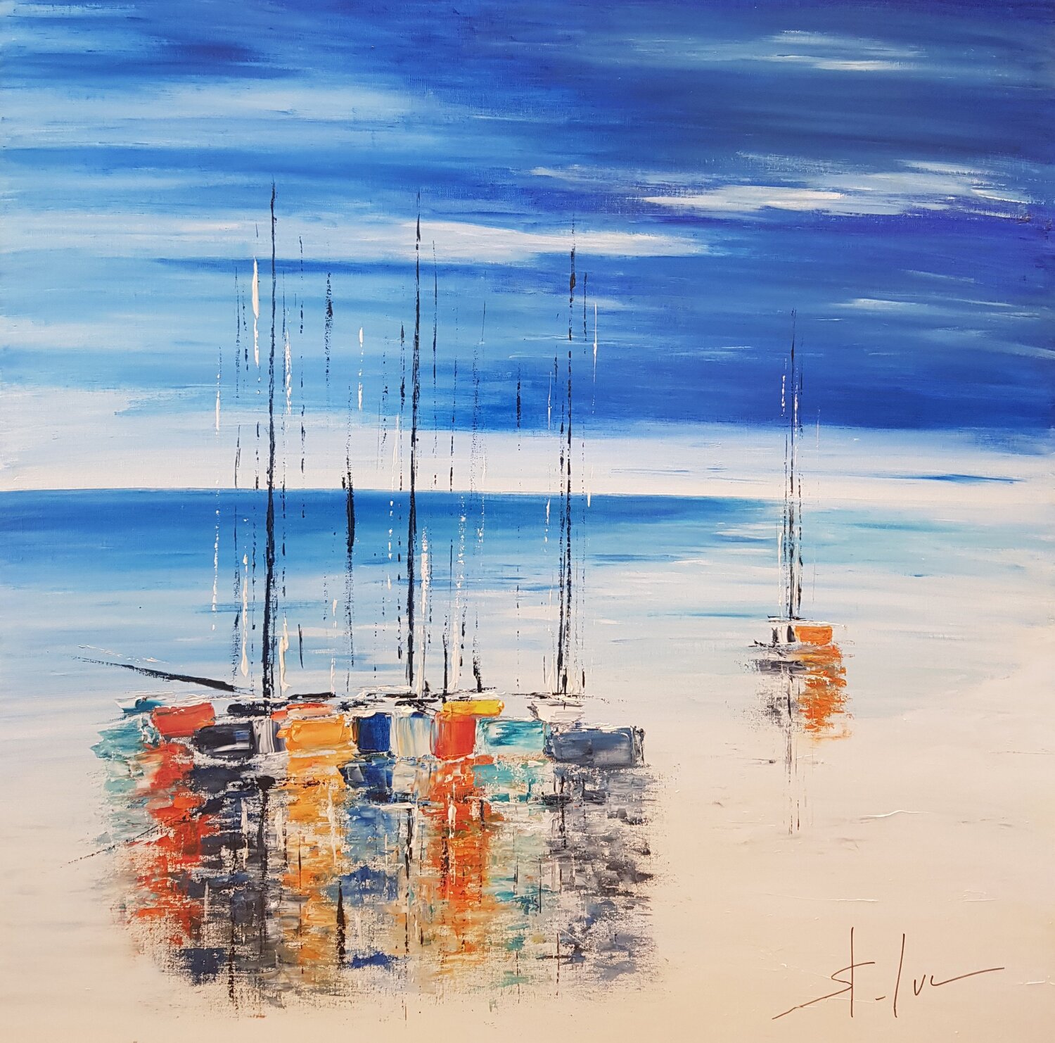 Le Lagon Bleu 2 MICHEL SAINT-LUC Original painting for sale