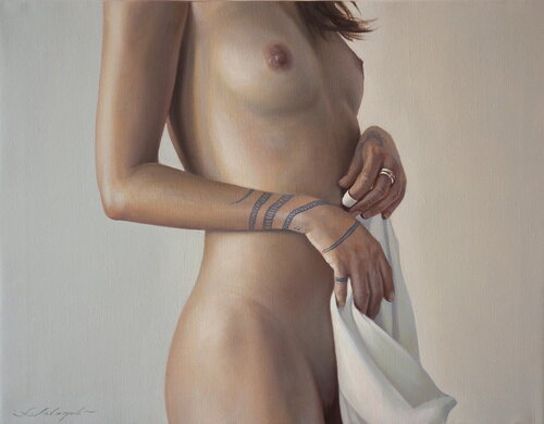 Akt mit  weißen Schal. par Sergej Sologub, Peinture en vente sur Singulart