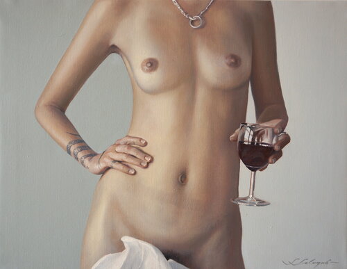 Akt mit  Glas Wein. di Sergej Sologub, Pittura in vendita su Singulart
