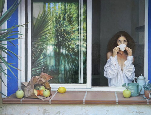 A cup of coffee van Sergej Sologub, Schilderij te koop op Singulart
