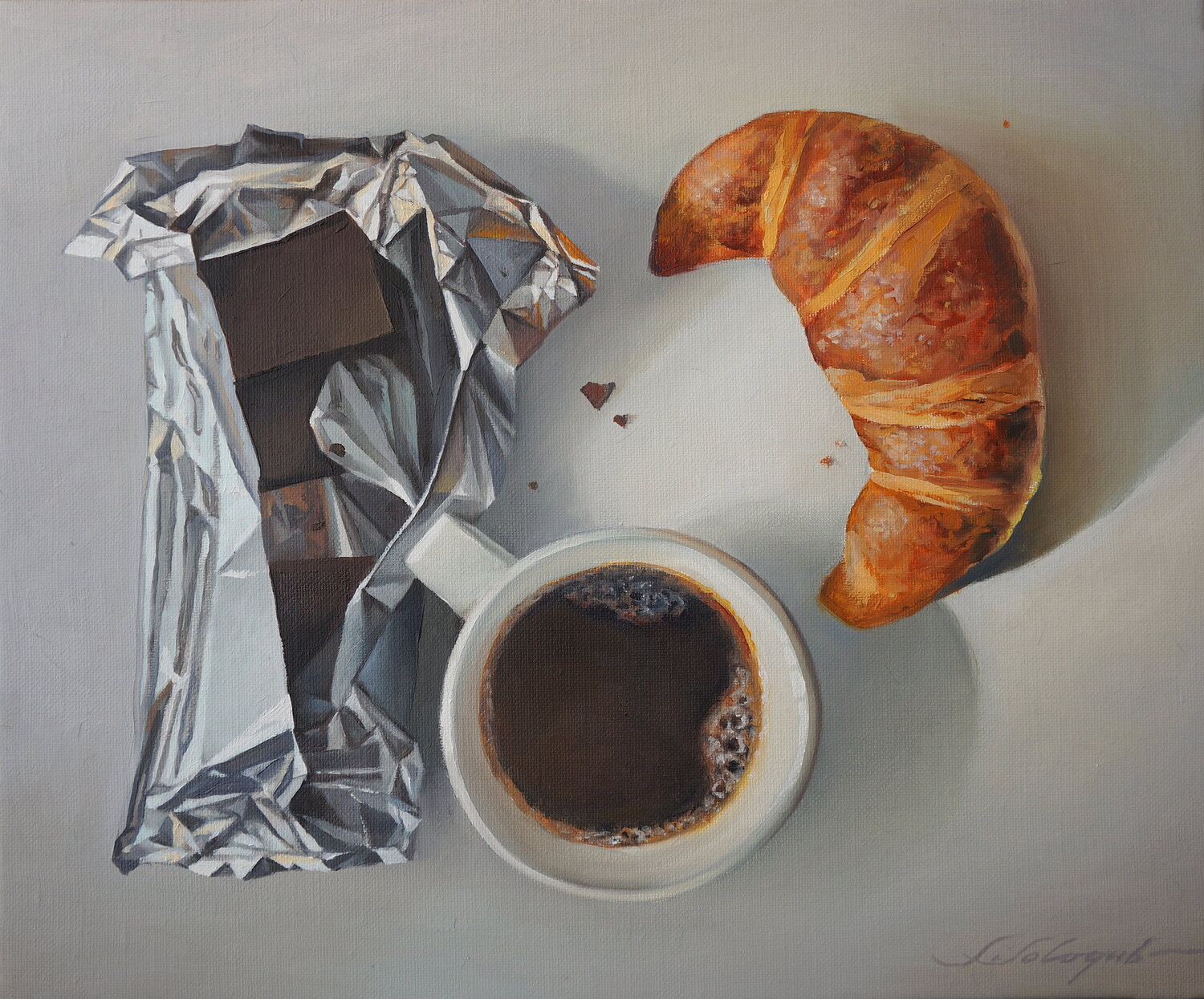Frühstück mit Croissants Sergej Sologub Originalgemälde zu verkaufen
