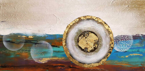 "Armonia Dorata, Il Sole Materico tra Calligrafia del Tempo" van Ivana Urso, Schilderij te koop op Singulart