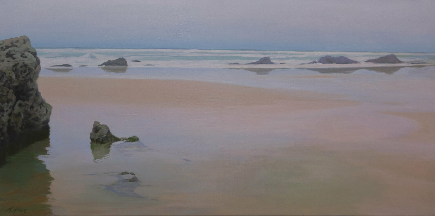 Playa de Liencres bajo la lluvia. Karen Kruse Originalgemälde zu verkaufen