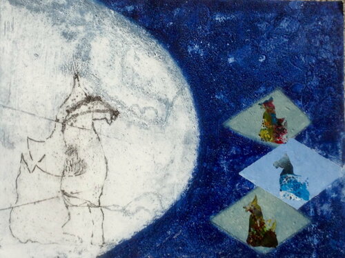 Gravure au carborundum      Chiens Chinois assis by Mireille Andelu, Work on Paper for Sale on Singulart
