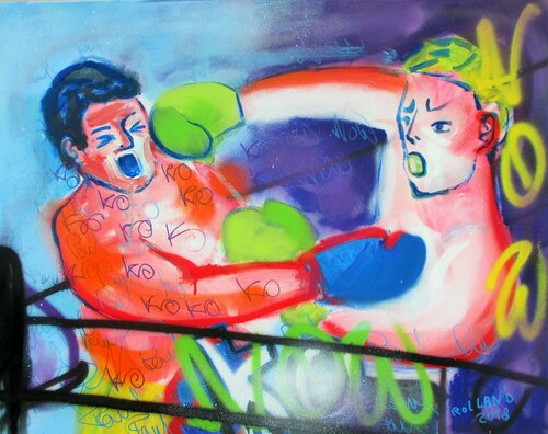 Combat de boxeurs par bernard rolland, Peinture en vente sur Singulart
