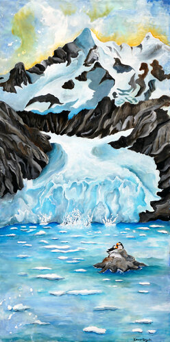2 Puffins and a Glacier by Linnea Pergola, Painting for Sale on Singulart