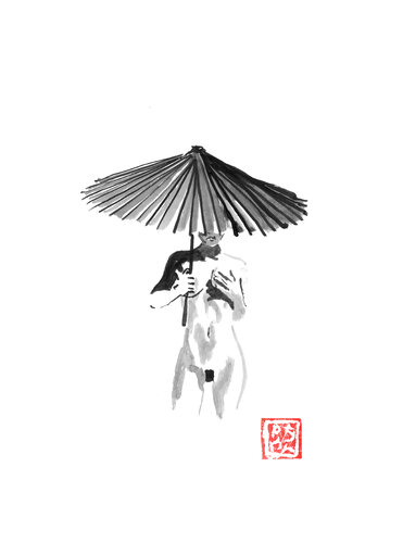 geisha nude ombrella by Pechane Sumie, Drawing for Sale on Singulart