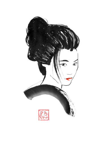 geisha red lips by Pechane Sumie, Drawing for Sale on Singulart
