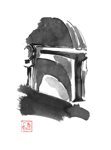 mandalorian helmet by Pechane Sumie, Drawing for Sale on Singulart
