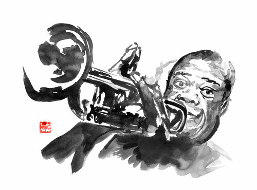 louis armstrong by Pechane Sumie, Drawing for Sale on Singulart