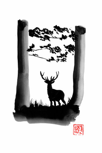 deer in forest by Pechane Sumie, Drawing for Sale on Singulart