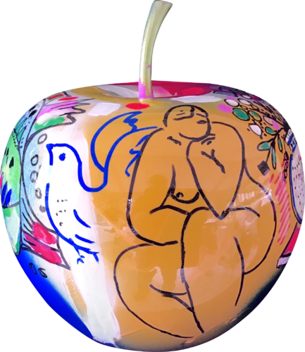 Acrylique sur sculpture pomme. Pièce unique di Jean-Louis Azencott, Scultura in vendita su Singulart