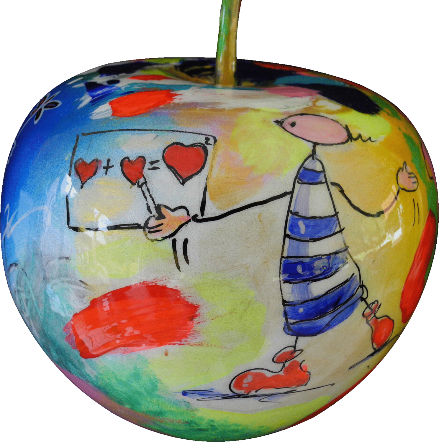 Acrylique sur sculpture pomme. Pièce unique Jean-Louis Azencott Skulptur zu verkaufen